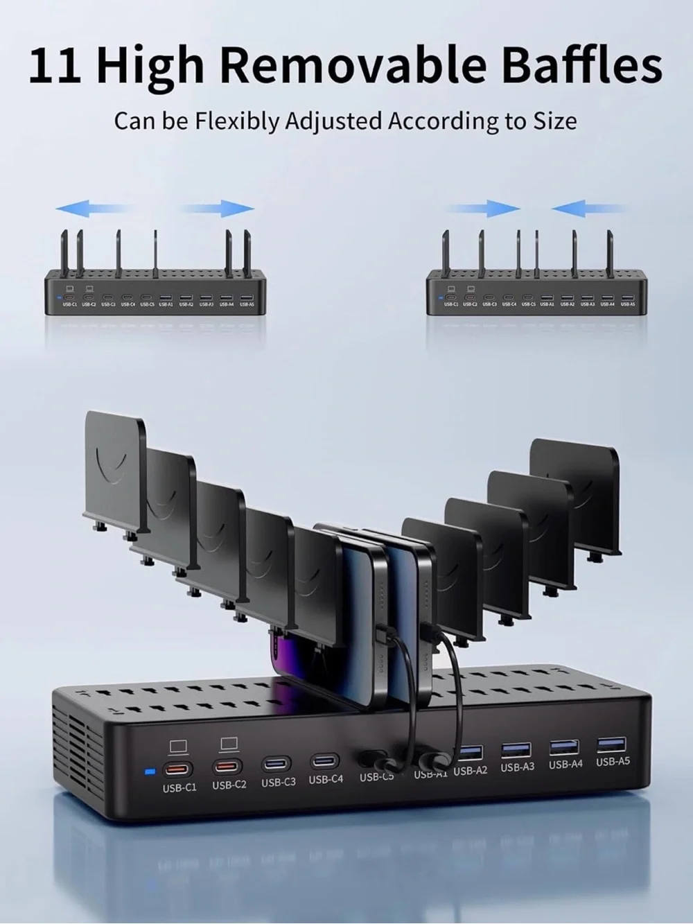 Multi-Device Charging Station Organizer - Black